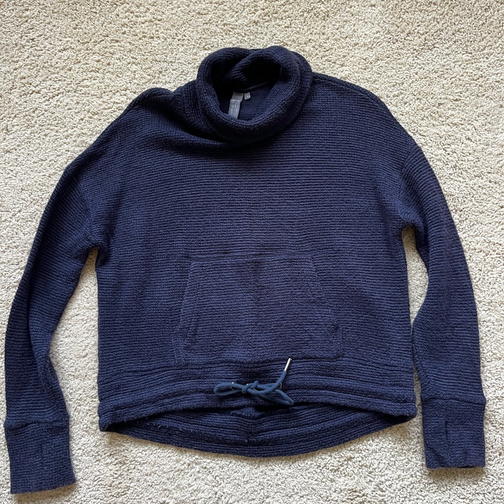 Sweaty Betty Boucle Restful Turtleneck Pullover in Navy, Size Small